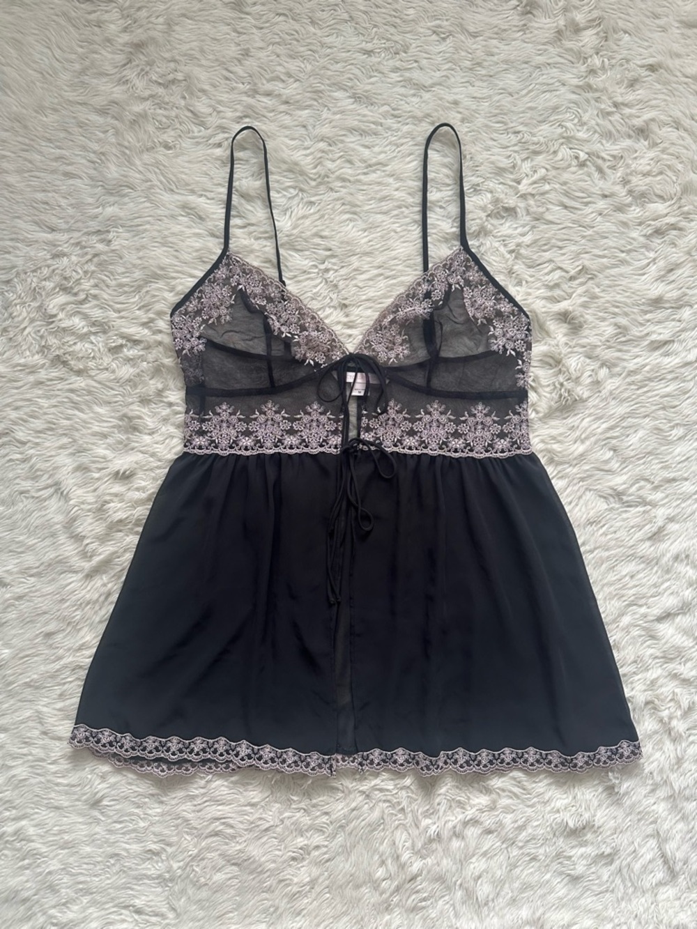 Victoria’s Secret Y2K Babydoll Chemise Lingerie Sleepwear Sheer Black Pink Sz M